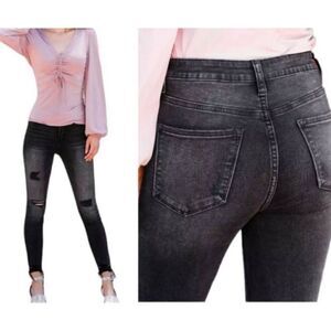 bridge by gly High Rise Skinny Ankle Jeans Distressed Black 26